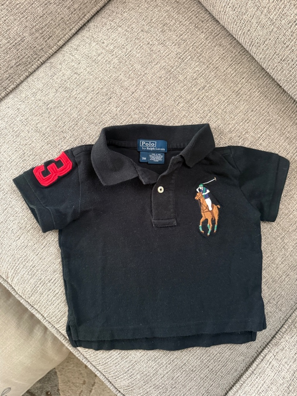 Polo by Ralph Lauren Black Kids Polo with Pony & Red Sleeve Patch
